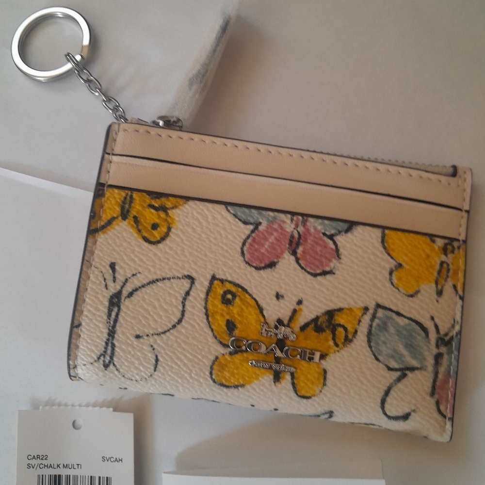 New Coach Skinny ID Card Case With Keyring In Butterfly Print NWT Multi … - Picture 10 of 10